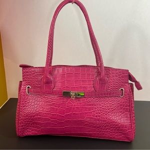 Pink purse/ mock alligator material, 13 inches long, 8 inches high.